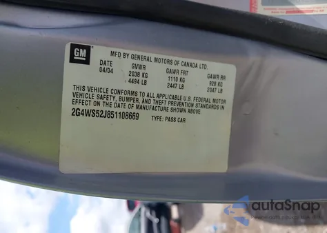 2005 Buick Century from USA, damaged, VIN 2G4WS52J851108669